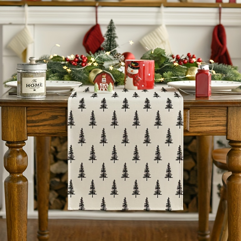 Linen Table Runner - Basit Noel Ağacı Masa Örtüsü Moda
