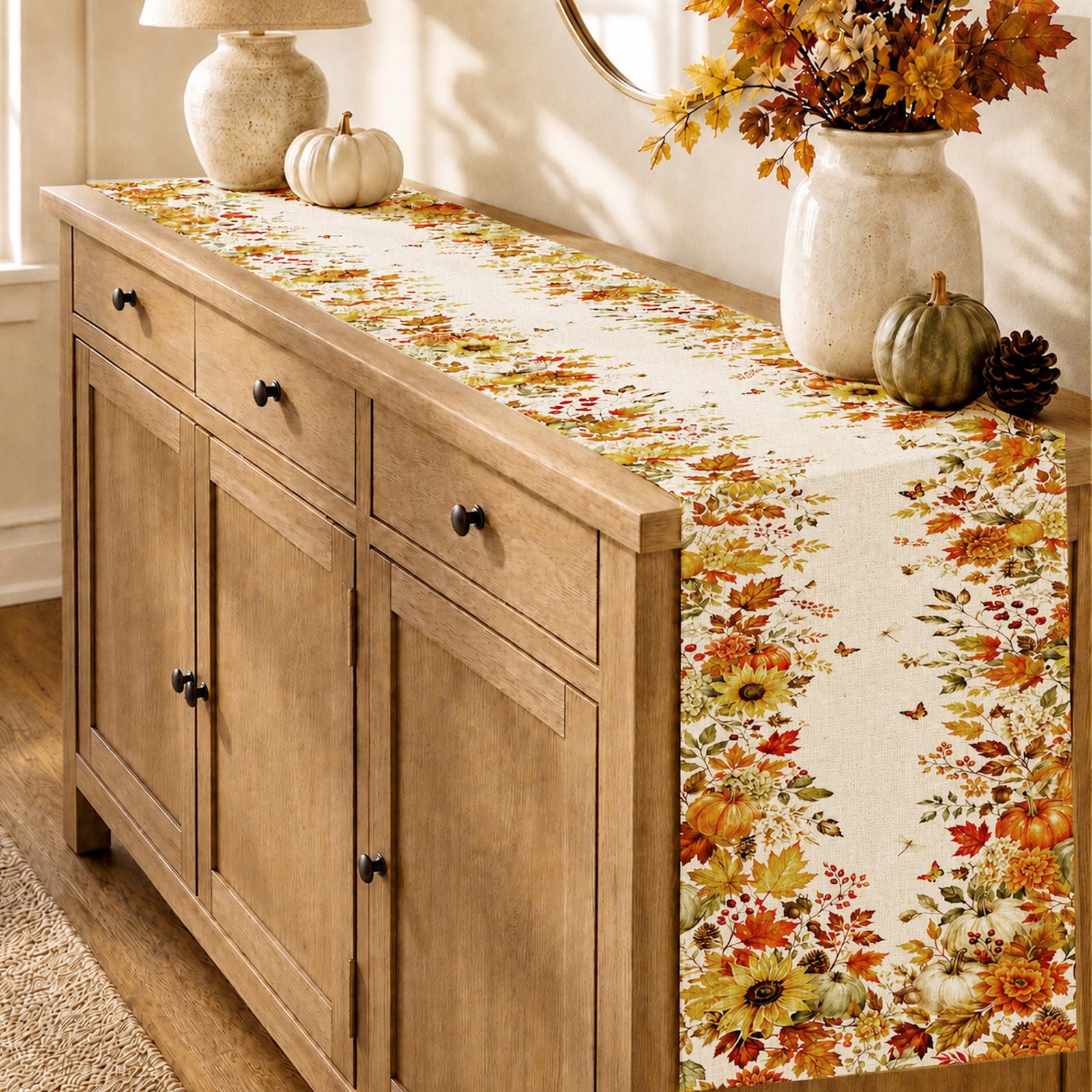 Sonbahar Ayçiçeği Balkabağı Ak - Linen Table Runner incelemesi ve fiyatı