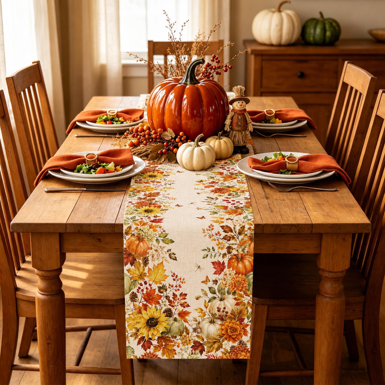 Sonbahar Ayçiçeği Balkabağı Ak - Linen Table Runner incelemesi ve fiyatı