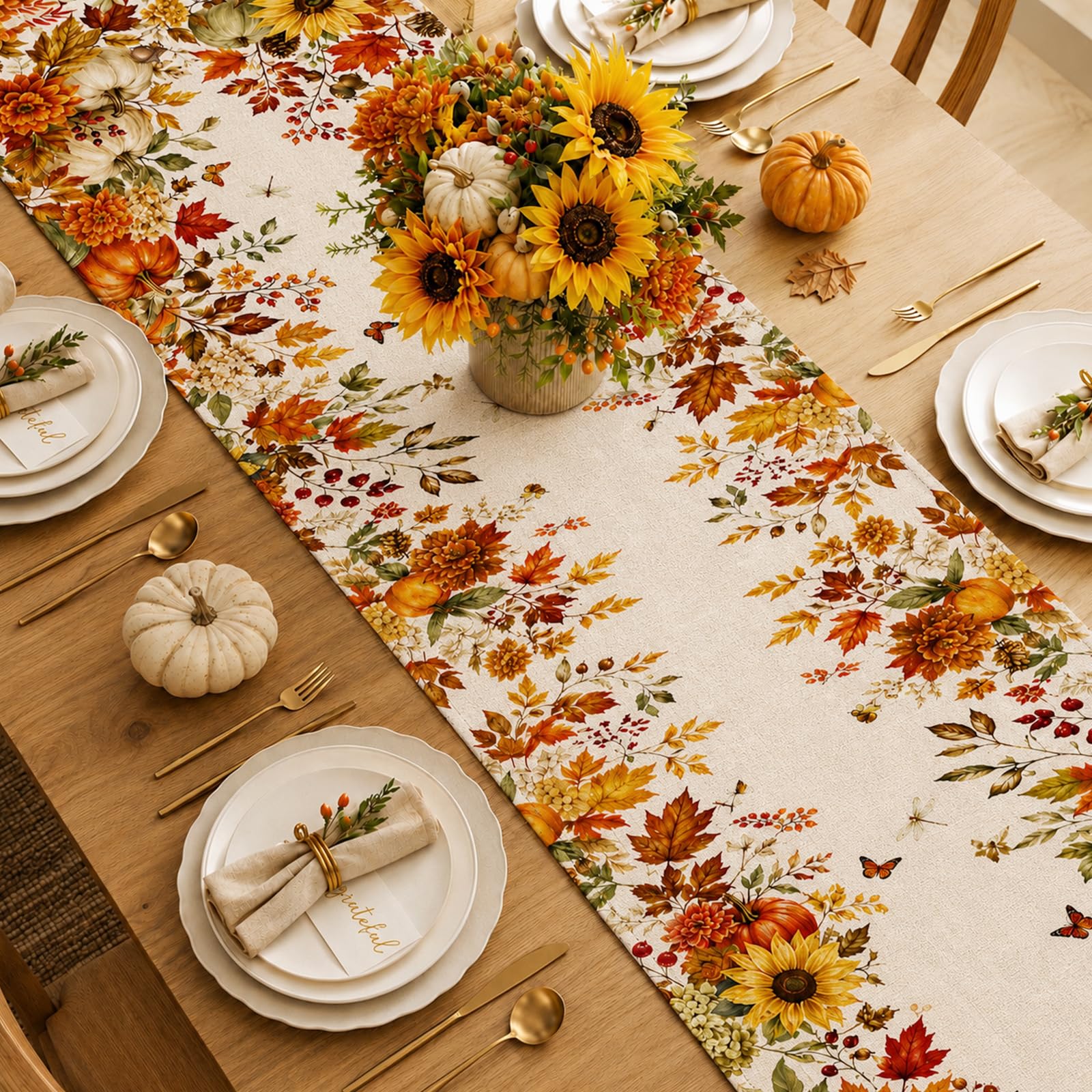 Sonbahar Ayçiçeği Balkabağı Ak - Linen Table Runner incelemesi ve fiyatı